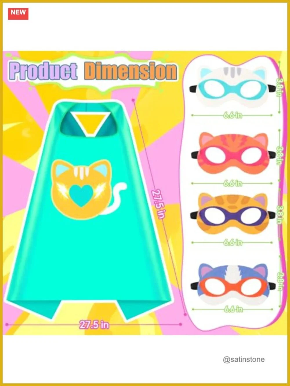 Kids Cat Capes Dress Up Set - 4 Capes, 4 Masks, 8 Finger Lights, Halloween